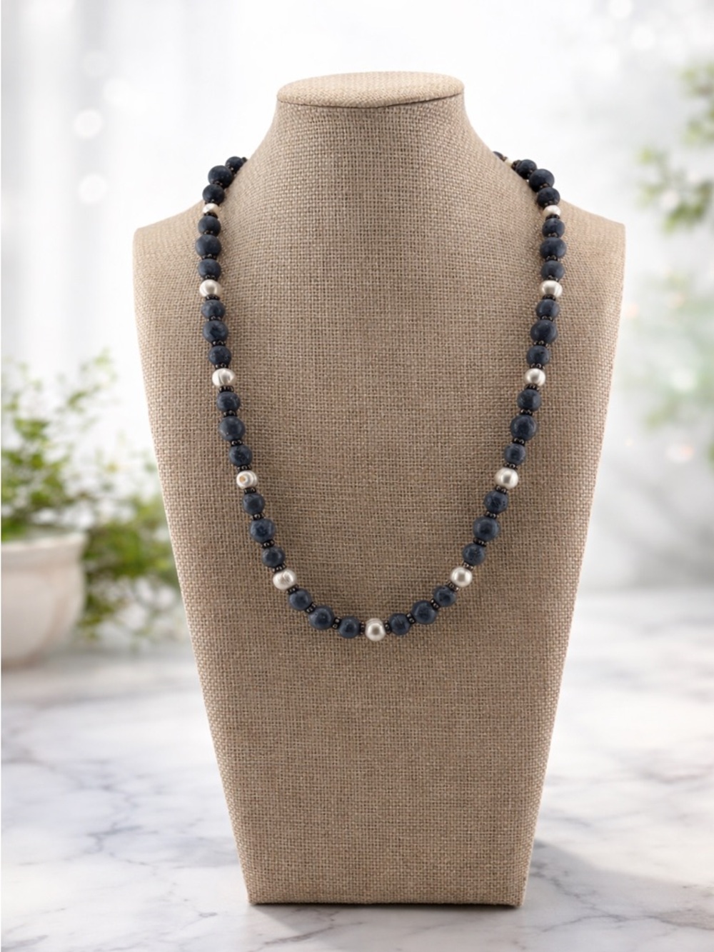 Blue Sponge Coral & Freshwater Pearl| Coastal Elegance